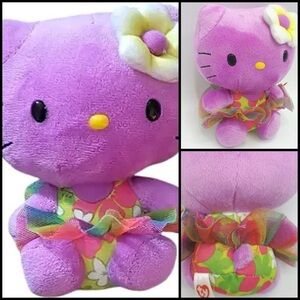 Hello Kitty Retired 2014 Ty Beanie Baby Purple Plush Hawaiian Swimsuit 6in Toy